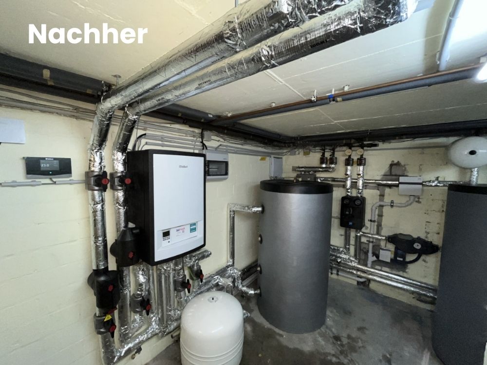 Abgeschlossene Vaillant Wärmepumpenmontage im Heizungskeller