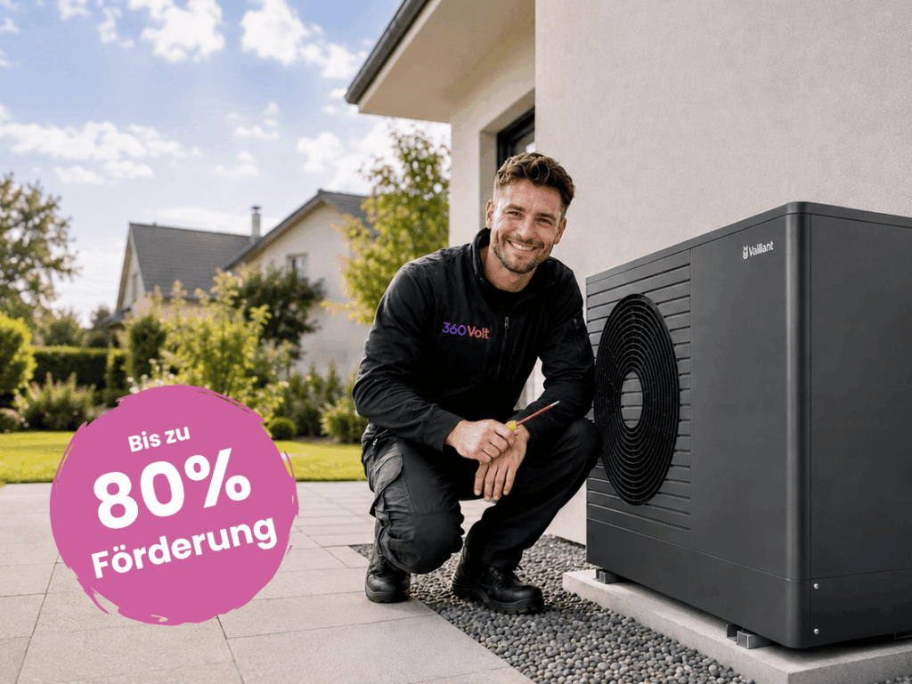Handwerker von 360Volt vor einer Wärmepumpe